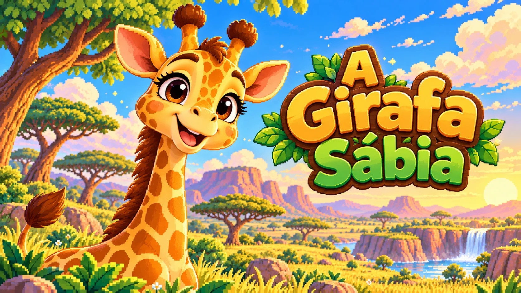 Girafa e amigos no show da savana